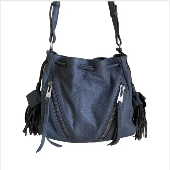 LINEA PELLE Ryan Slate Drawstring Bucket Crossbody Bag Slight Damage PLEASE READ - Picture 2 of 10